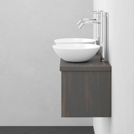 30" Thanesta Teak Wall-Mount Double Vessel Sink Vanity with Shelf - Gray Wash