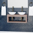30" Thanesta Teak Wall-Mount Double Vessel Sink Vanity with Shelf - Whitewash