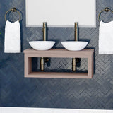 30" Thanesta Teak Wall-Mount Double Vessel Sink Vanity with Shelf - Whitewash