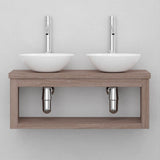 30" Thanesta Teak Wall-Mount Double Vessel Sink Vanity with Shelf - Whitewash