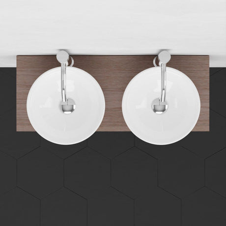 30" Thanesta Teak Wall-Mount Double Vessel Sink Vanity with Shelf - Whitewash