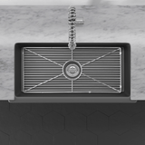 30" Uberto Handcrafted Fireclay Single-Bowl Fluted Apron Farmhouse Sink - Glossy Black