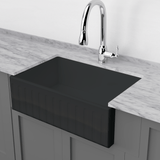 30" Uberto Handcrafted Fireclay Single-Bowl Fluted Apron Farmhouse Sink - Glossy Black