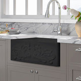 30" Una Handcrafted Fireclay Single-Bowl Foliage Apron Farmhouse B-Grade Sink - Matte Black