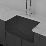 30" Una Handcrafted Fireclay Single-Bowl Foliage Apron Farmhouse B-Grade Sink - Matte Black