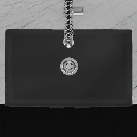 30" Una Handcrafted Fireclay Single-Bowl Foliage Apron Farmhouse B-Grade Sink - Matte Black