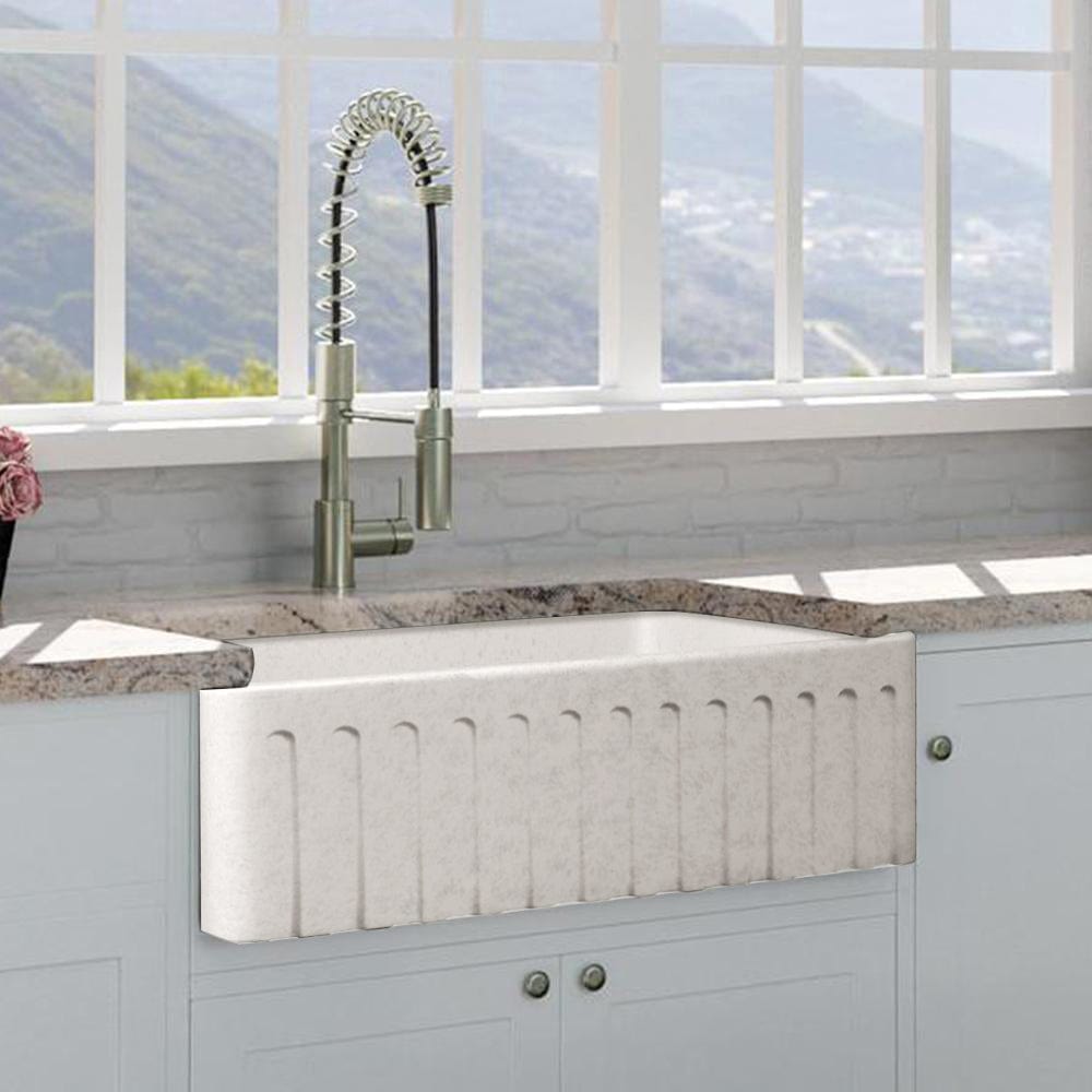 30" Vasava Handcrafted Fireclay Single-Bowl Fluted Apron Farmhouse Sink - Marbled