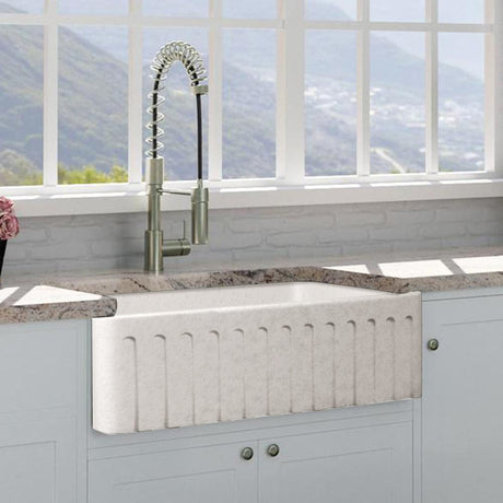 30" Vasava Handcrafted Fireclay Single-Bowl Fluted Apron Farmhouse Sink - Marbled