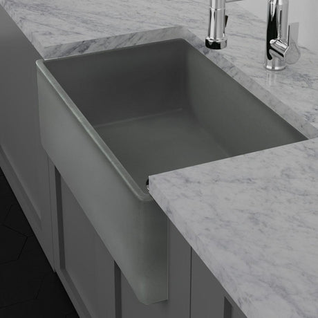 30" Veli Handcrafted Fireclay Single-Bowl Smooth Apron Farmhouse B-Grade Sink - Concrete