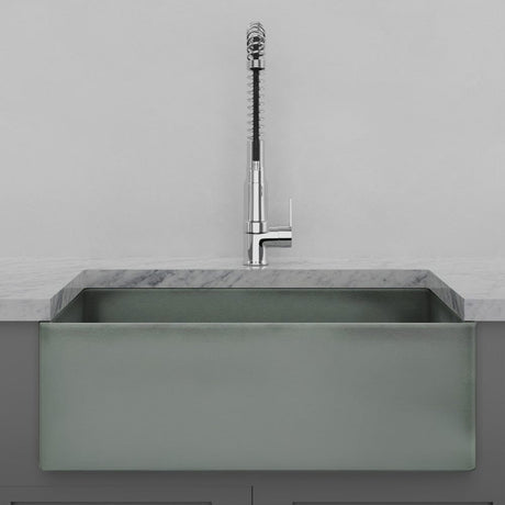 30" Veli Handcrafted Fireclay Single-Bowl Smooth Apron Farmhouse B-Grade Sink - Concrete