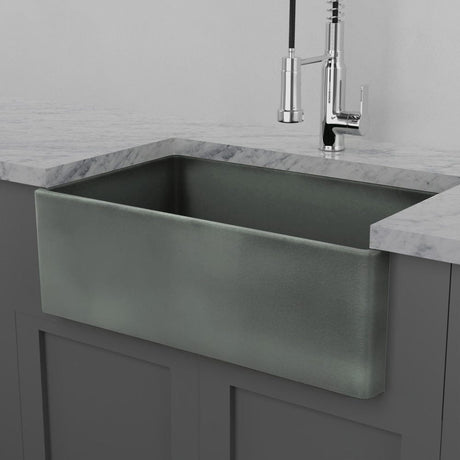 30" Veli Handcrafted Fireclay Single-Bowl Smooth Apron Farmhouse B-Grade Sink - Concrete