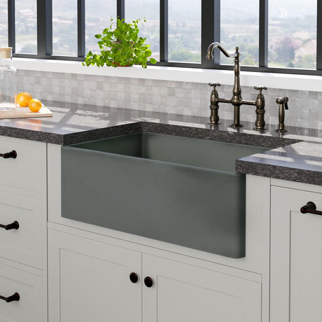 30" Veli Handcrafted Fireclay Single-Bowl Smooth Apron Farmhouse B-Grade Sink - Concrete