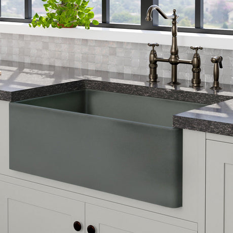 30" Veli Handcrafted Fireclay Single-Bowl Smooth Apron Farmhouse B-Grade Sink - Concrete