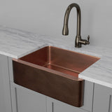 30" Verdin Single Bowl Hammered Copper Farmhouse Sink - Antique Copper Interior with Dark Copper Exterior