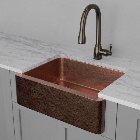 30" Verdin Single Bowl Hammered Copper Farmhouse Sink - Antique Copper Interior with Dark Copper Exterior