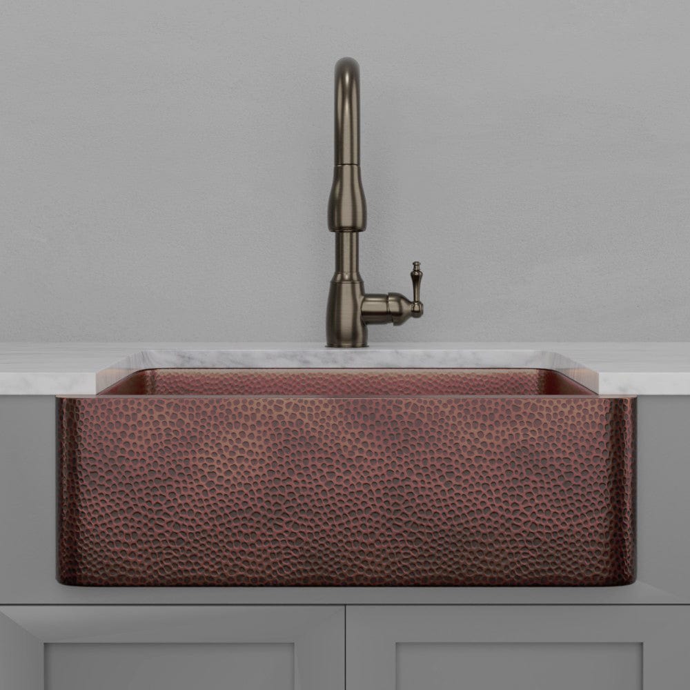 30" Verdin Single Bowl Hammered Copper Farmhouse Sink - Antique Copper Interior with Dark Copper Exterior