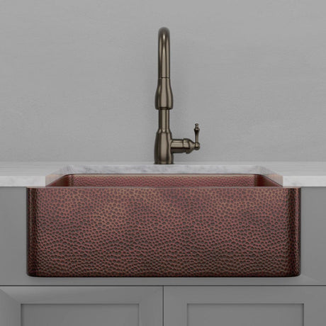 30" Verdin Single Bowl Hammered Copper Farmhouse Sink - Antique Copper Interior with Dark Copper Exterior