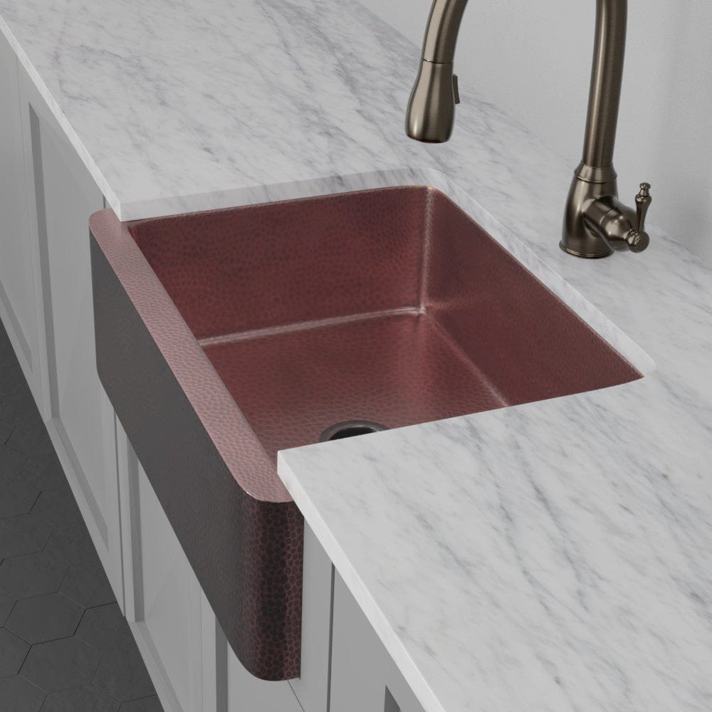 30" Verdin Single Bowl Hammered Copper Farmhouse Sink - Antique Copper Interior with Dark Copper Exterior
