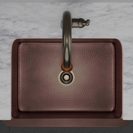 30" Verdin Single Bowl Hammered Copper Farmhouse Sink - Antique Copper Interior with Dark Copper Exterior