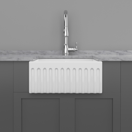 30" Yuki Fireclay Fluted Apron Single-Bowl Farmhouse Sink - White