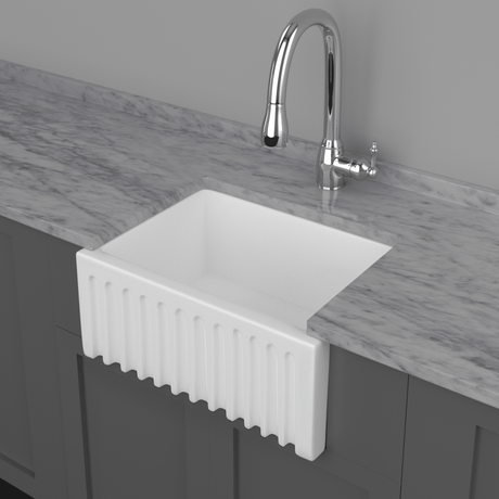 30" Yuki Fireclay Fluted Apron Single-Bowl Farmhouse Sink - White