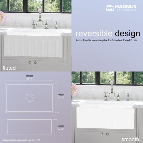 30" Yuki Fireclay Fluted Apron Single-Bowl Farmhouse Sink - White