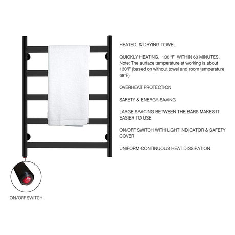 31" Tall 5 Flat Bar Wall-Mount Hard-Wiring/Plug in Towel Warmer