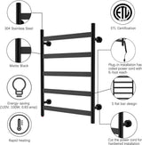 31" Tall 5 Flat Bar Wall-Mount Hard-Wiring/Plug in Towel Warmer
