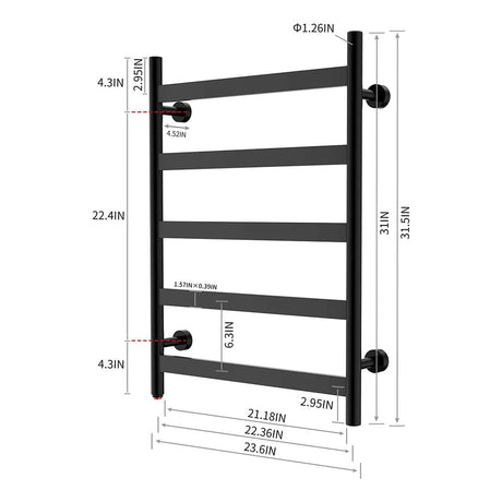 31" Tall 5 Flat Bar Wall-Mount Hard-Wiring/Plug in Towel Warmer