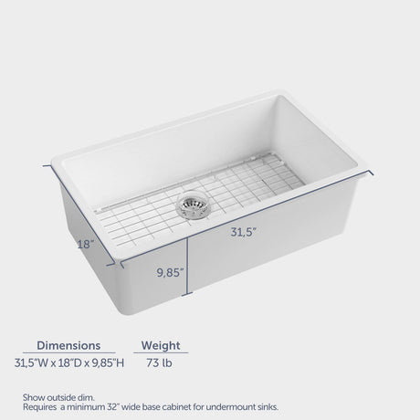 32" Fosco Fireclay Single-Bowl Undermount Sink
