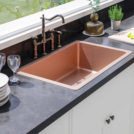 32" Quincy Hammered Copper Single-Bowl Prep Sink
