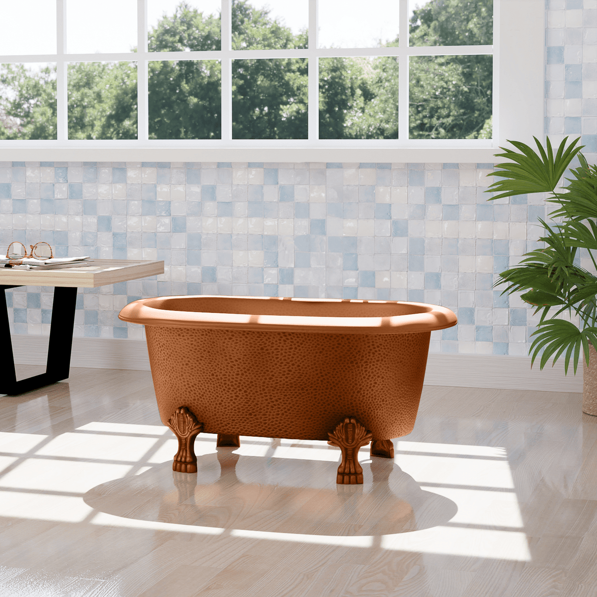 32" Wexford Baby Hammered Copper Clawfoot Double Roll-Top Tub