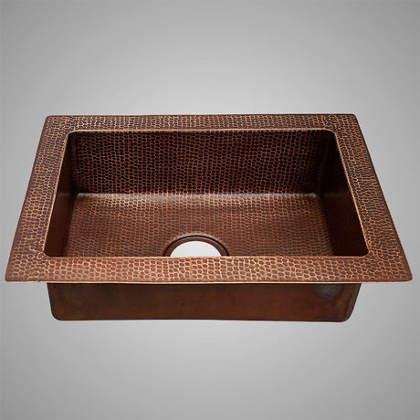 33" Acapulco Hammered Copper Single-Bowl Drop-In Kitchen Sink