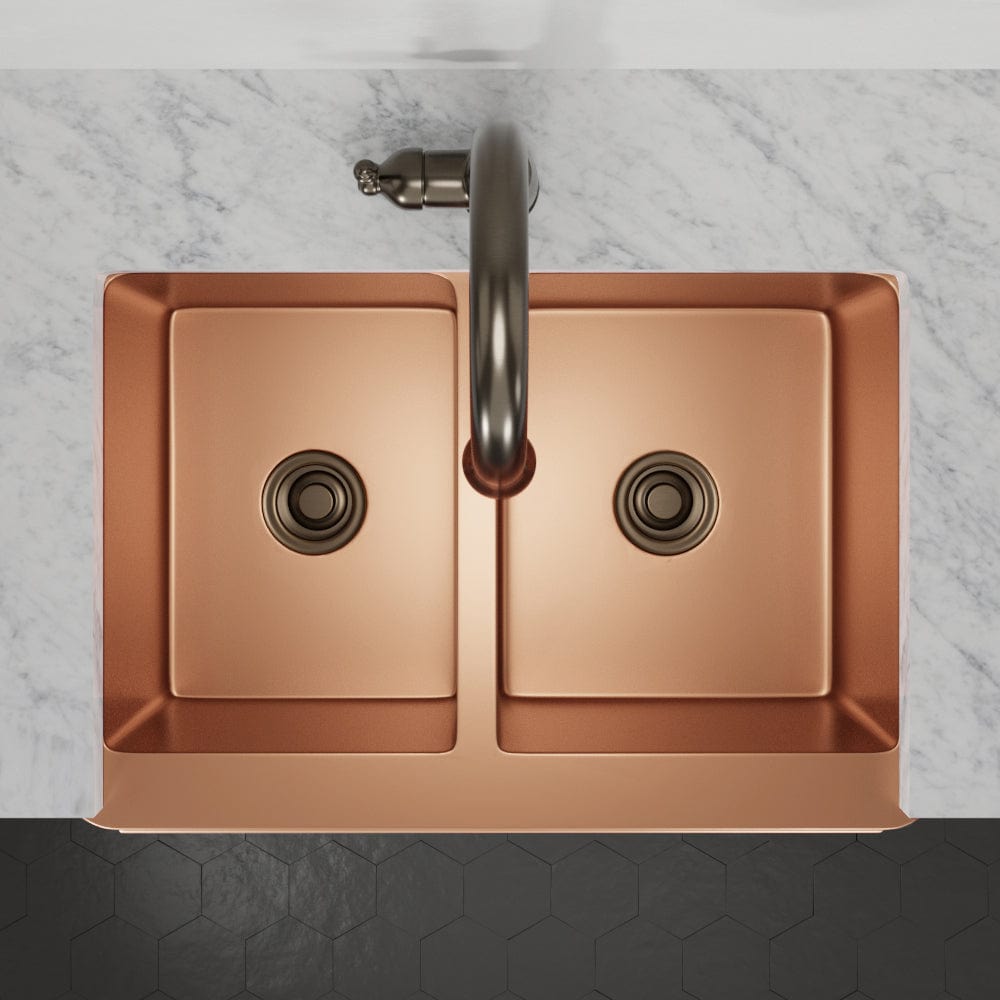 33" Ashland Copper Vine Design 60/40 Offset Double-Bowl Farmhouse Sink