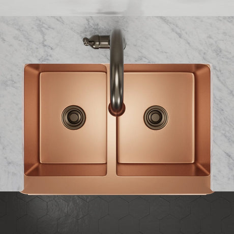 33" Ashland Copper Vine Design 60/40 Offset Double-Bowl Farmhouse Sink