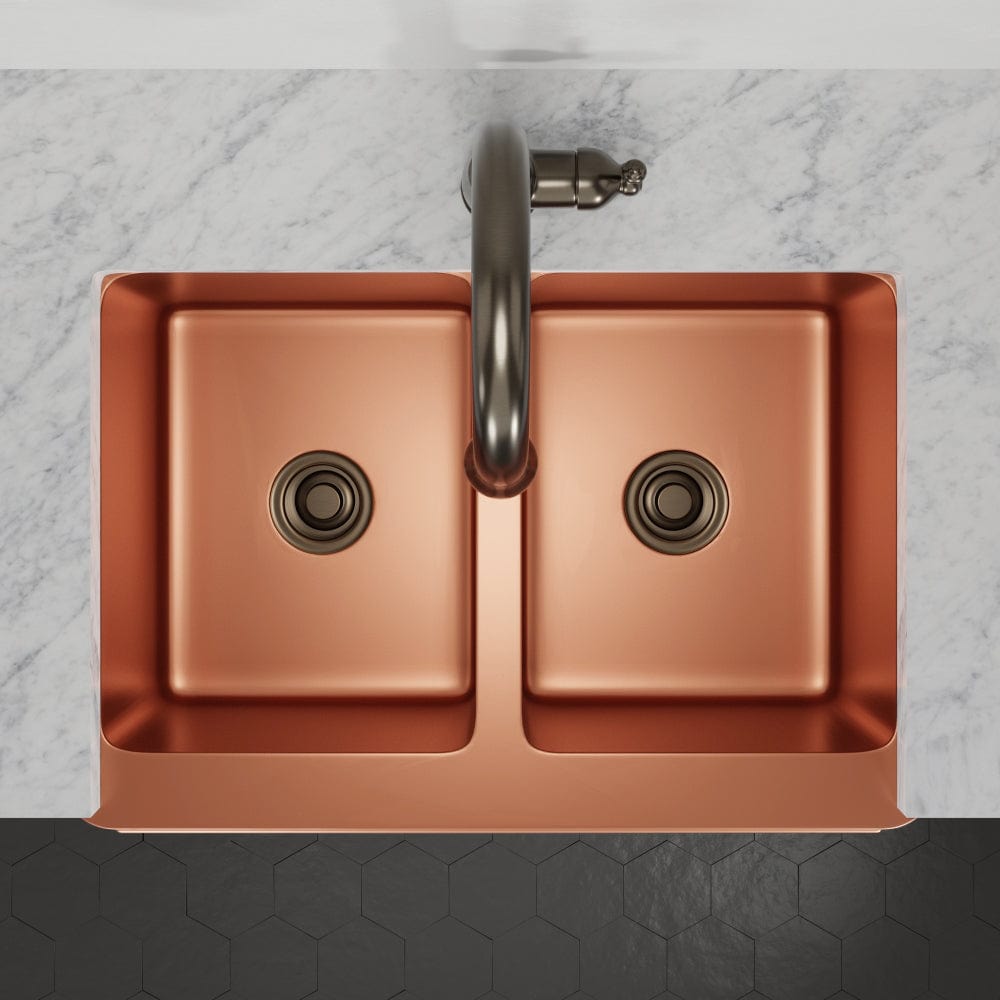 33" Ashland Copper Vine Design Double-Bowl Farmhouse Sink