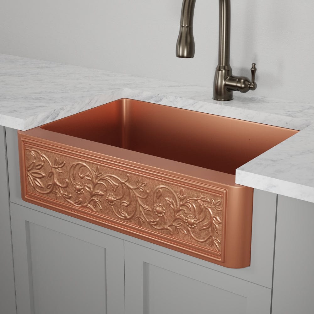 33" Ashland Copper Vine Design Single-Bowl Farmhouse Sink