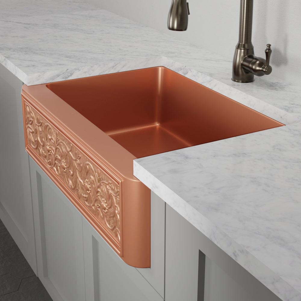 33" Ashland Copper Vine Design Single-Bowl Farmhouse Sink