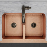 33" Atoka Hammered Copper Double-Bowl Farmhouse Sink