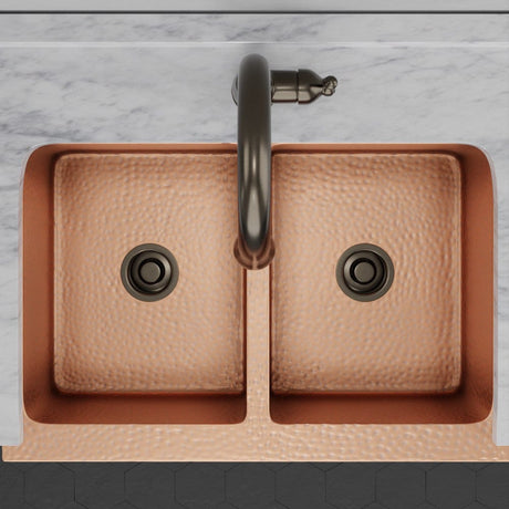 33" Atoka Hammered Copper Double-Bowl Farmhouse Sink