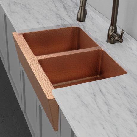33" Atoka Hammered Copper Double-Bowl Farmhouse Sink