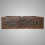 33" Bordenham Hammered Copper Double-Bowl Farmhouse Sink with Scrolled Apron