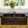 33" Bordenham Hammered Copper Double-Bowl Farmhouse Sink with Scrolled Apron