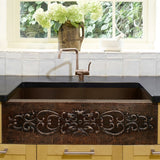 33" Bordenham Hammered Copper Single-Bowl Farmhouse Sink with Scrolled Front Apron