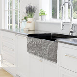 33" Buford Polished Black Granite Double-Bowl Farmhouse Sink - Chiseled Apron