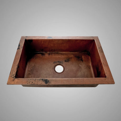 33" Campeche Hammered Copper Single-Bowl Drop-In Kitchen Sink