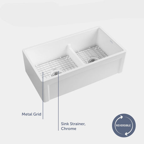 33" Dario Fireclay Double-Bowl Farmhouse Sink