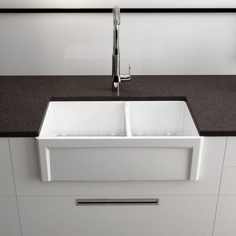 33" Dario Fireclay Double-Bowl Farmhouse Sink