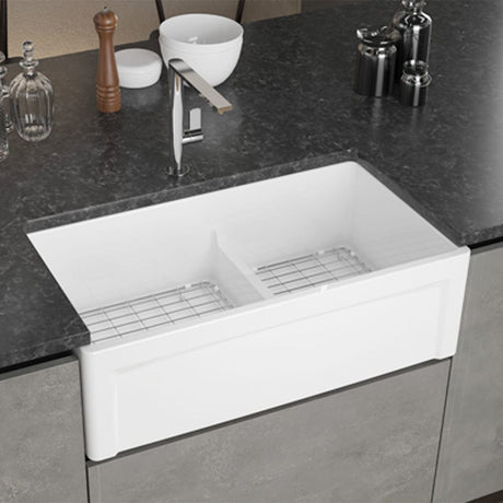33" Dario Fireclay Double-Bowl Farmhouse Sink