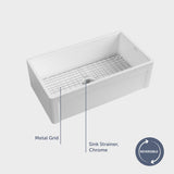 33” Dario Fireclay Single-Bowl Framed Apron Farmhouse Sink - White